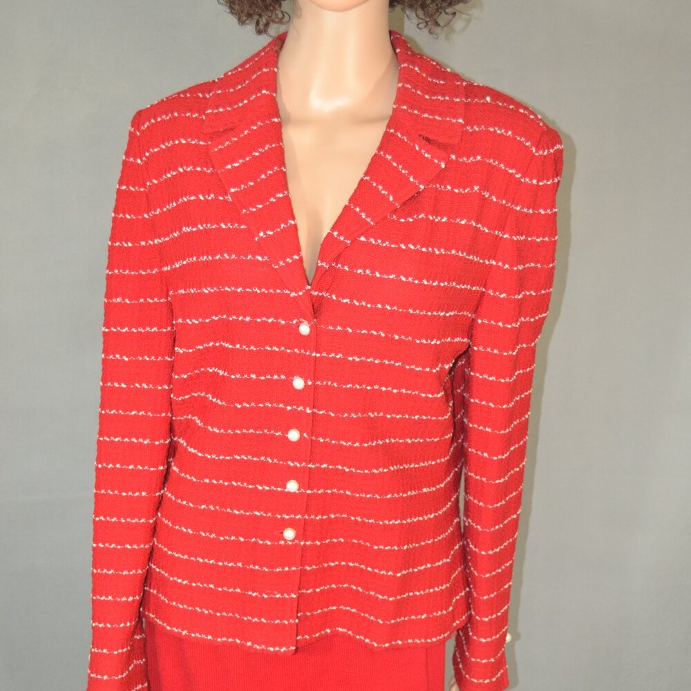 ST. JOHN E/C BY MARIE GRAY RED AND WHITE THREE PIECE   SIZE 12,10,14
